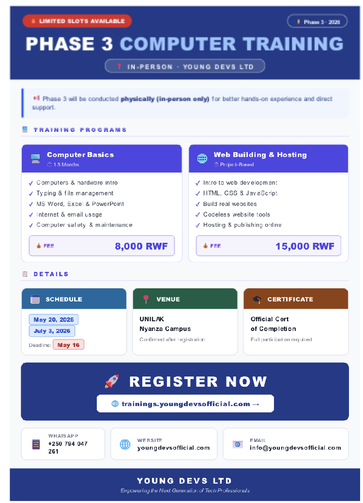 Phase 3 Computer Training – In-Person at UNILAK Nyanza Campus | Young Devs Ltd
