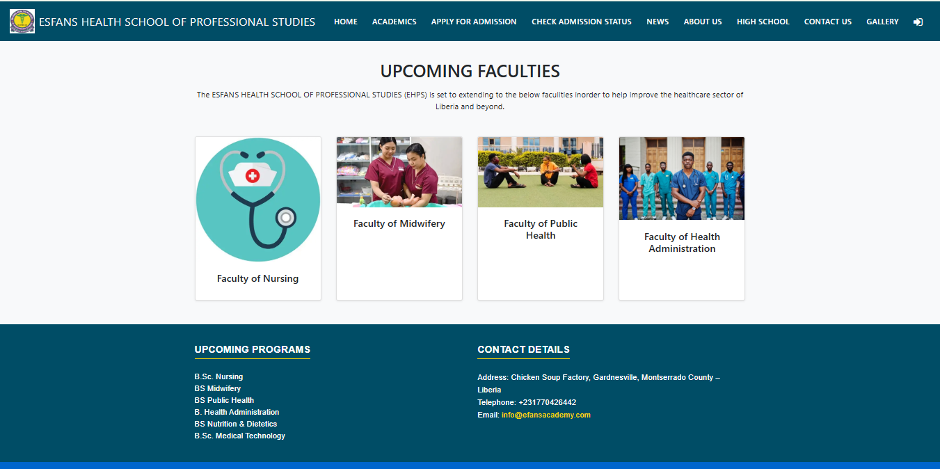 ESFANS Health School of Professional Studies Website