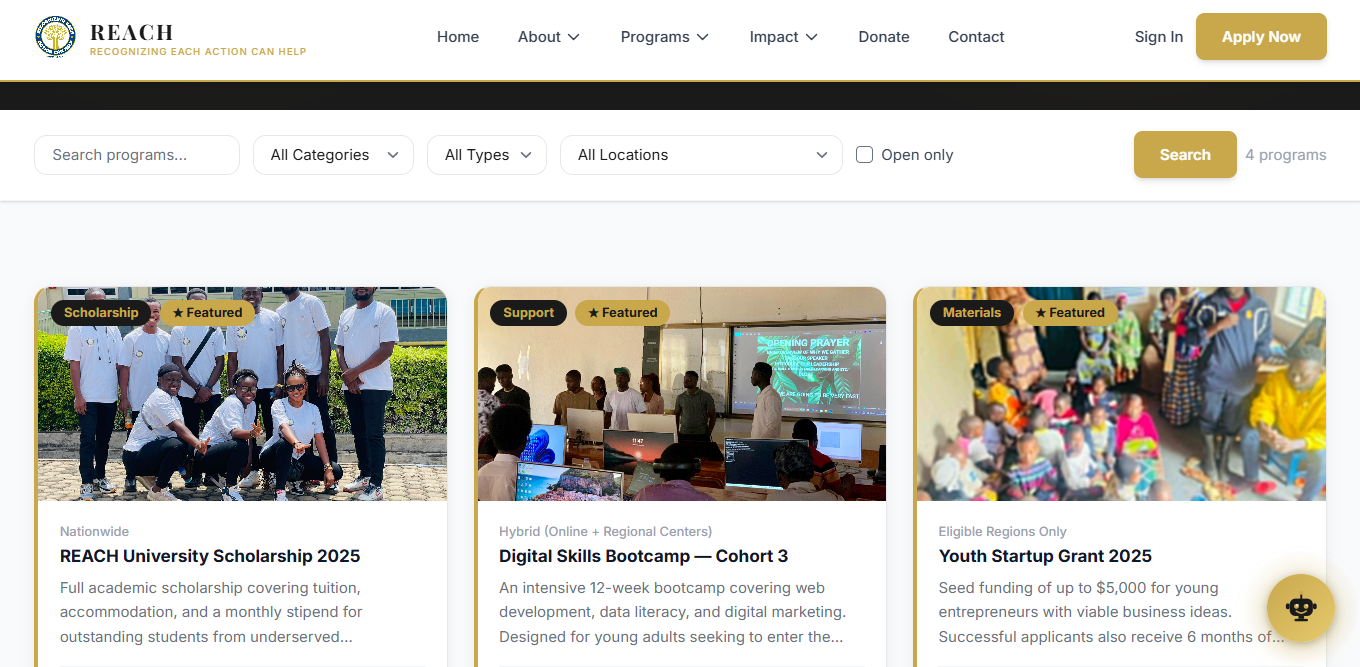 REACH Scholarship & Community Impact Platform